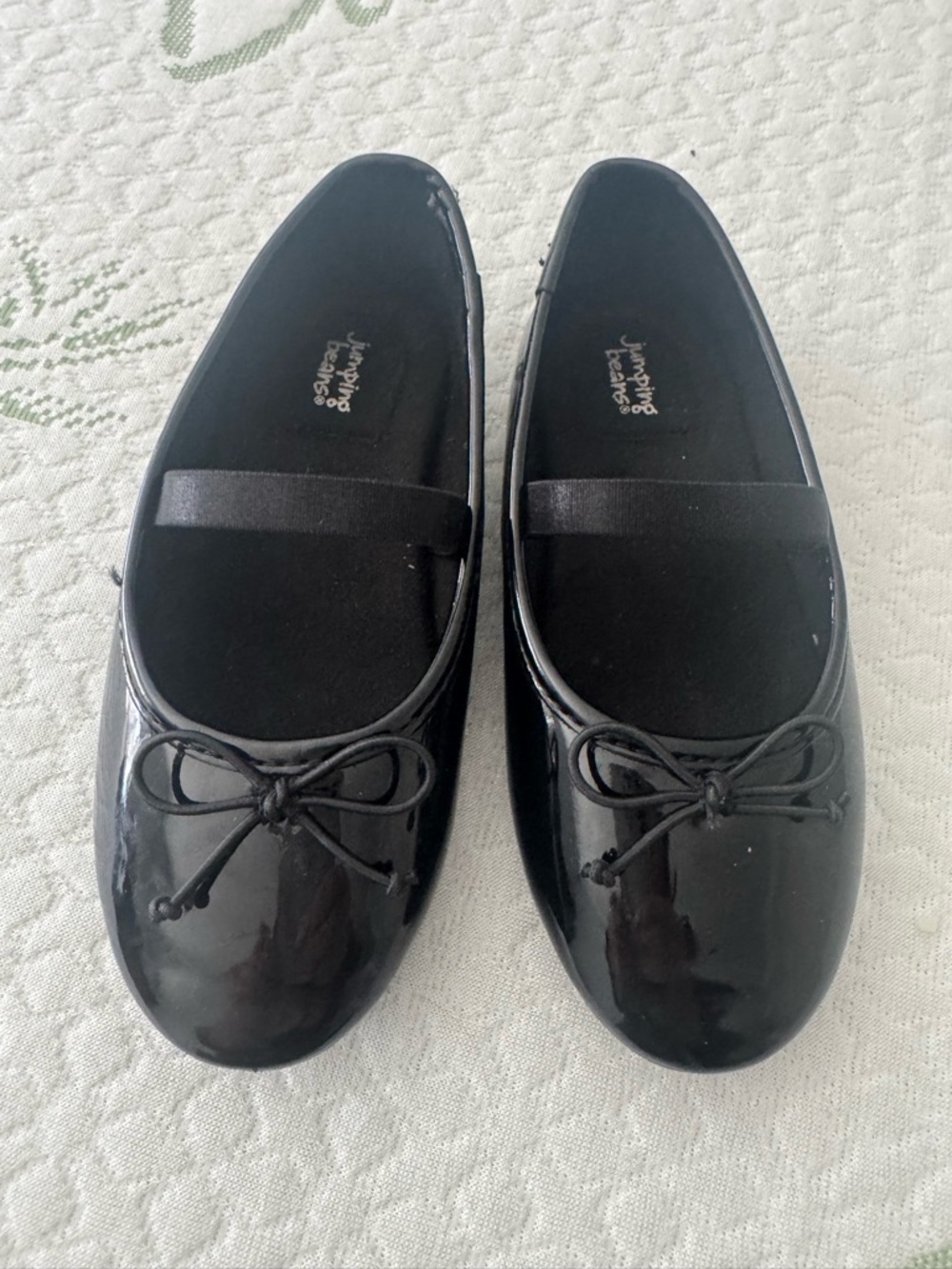 jumping beans Black Patent Mary Jane Flats with Bow Accent